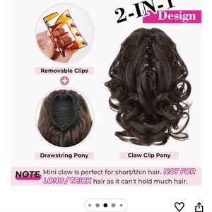 2-in-1 Brown Claw Clip Ponytail Hair Extension